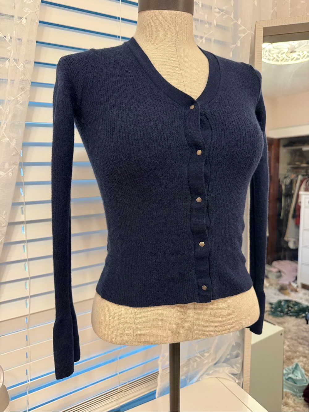 Madewell Navy Crewneck Button-Front Cardigan